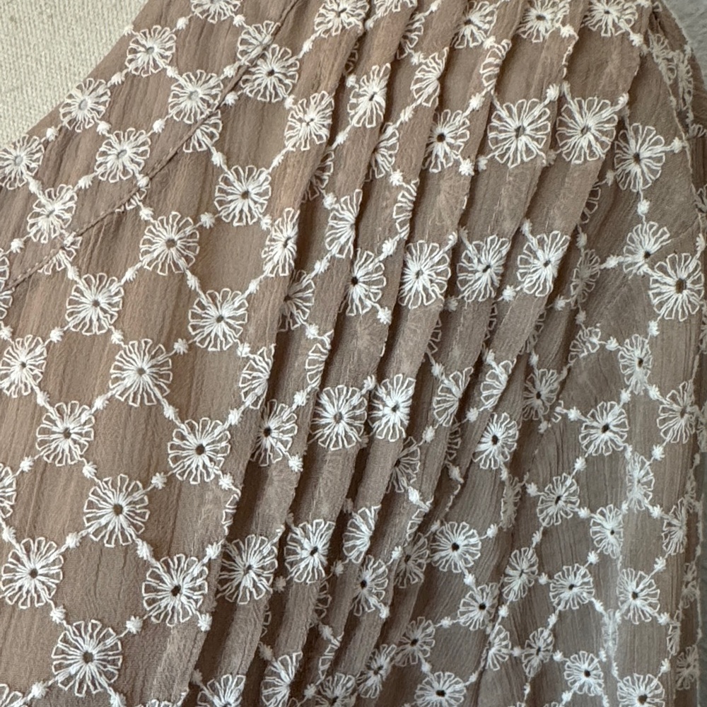 Etcetera Beige Patterned Long Sleeve Peasant Blou… - image 5